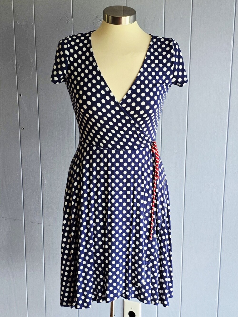 LOLLIPOP STAR Women Navy Polka Dots Faux-Wrap Dress